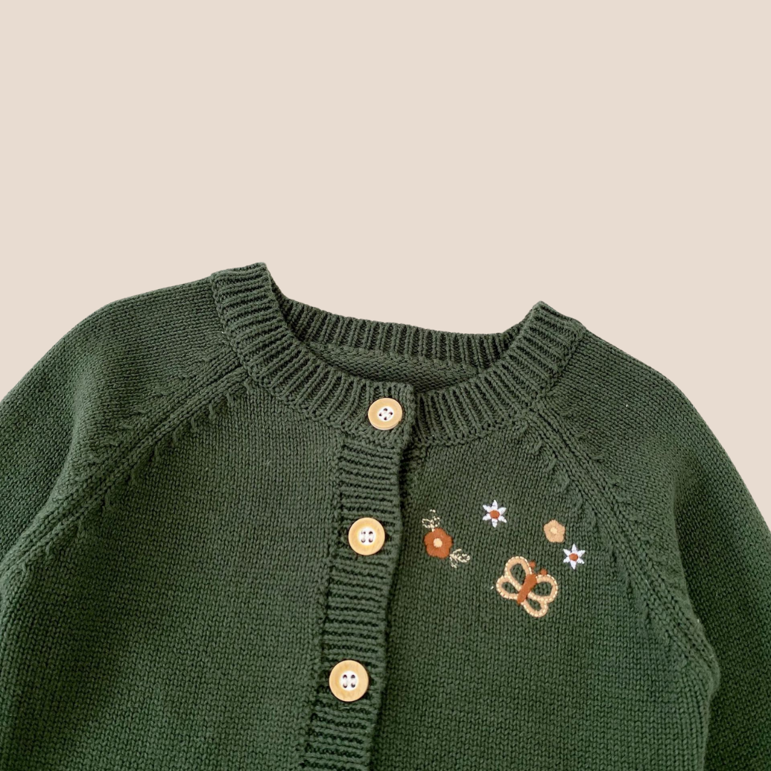 Baby Girl Holiday Green Embroidered Cardigan 0-6 Month