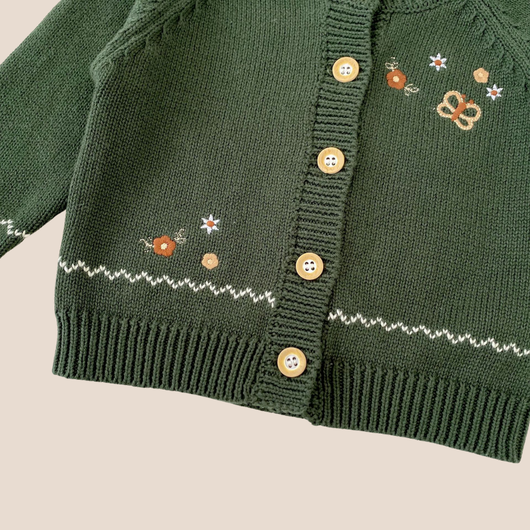 Baby Girl Holiday Green Embroidered Cardigan 0-6 Month