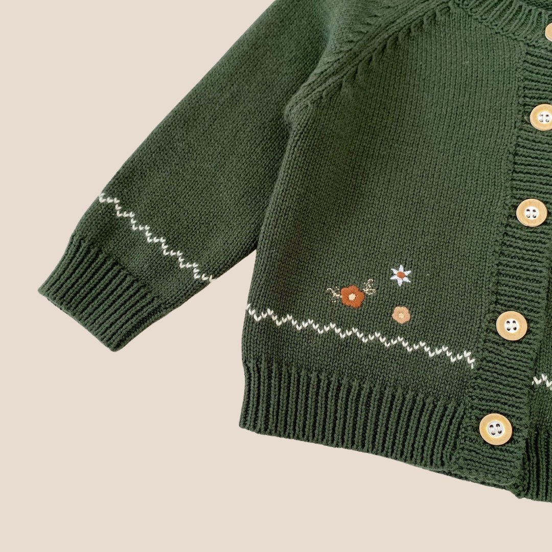 Baby Girl Holiday Green Embroidered Cardigan 0-6 Month