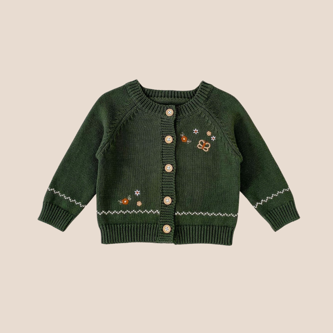 Baby Girl Holiday Green Embroidered Cardigan 0-6 Month