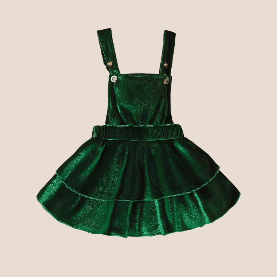 Cotton Craft baby apparel Emerald Velvet & Cotton Holiday Suspender Baby Skirt Set – 3-Piece Baby Outfit | 3–6 Months Personalized and custom baby gifts