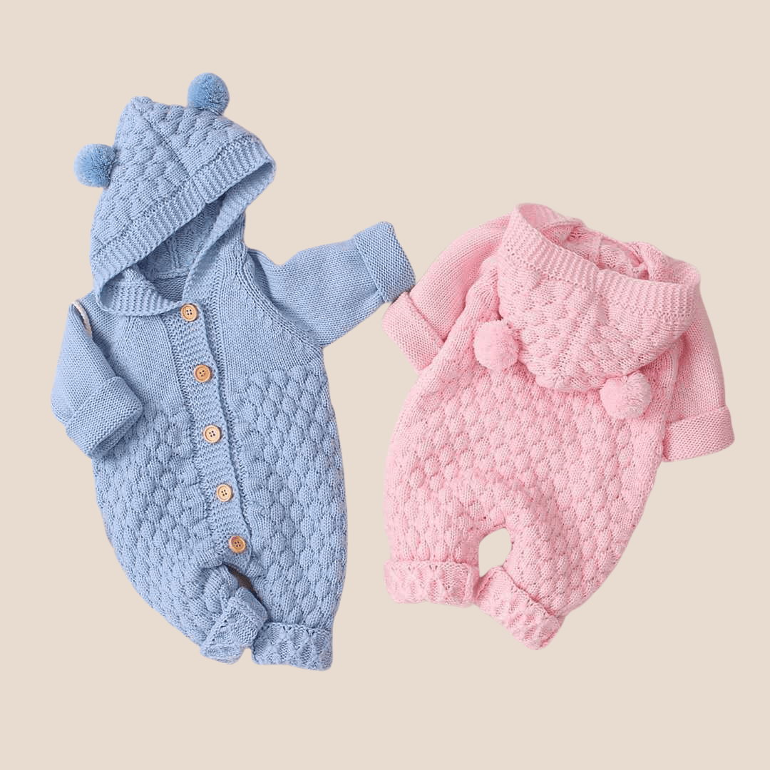 Cotton Craft baby apparel Cozy Bear Ear Hooded Baby Knit Romper 0-6 Months Personalized and custom baby gifts