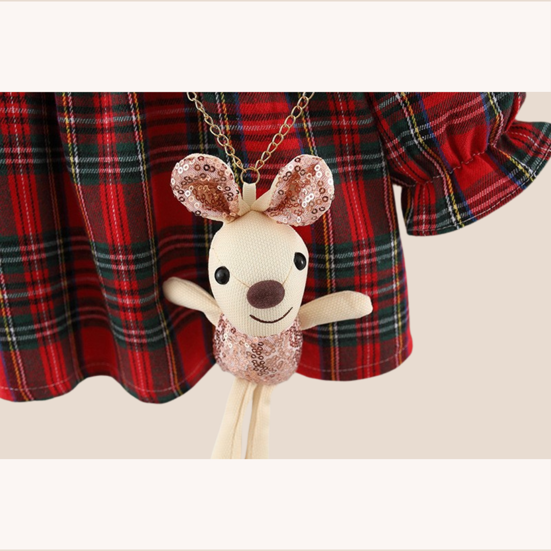 Baby Girl Plaid Festive Dress with Stuffed Toy 6-12 Months