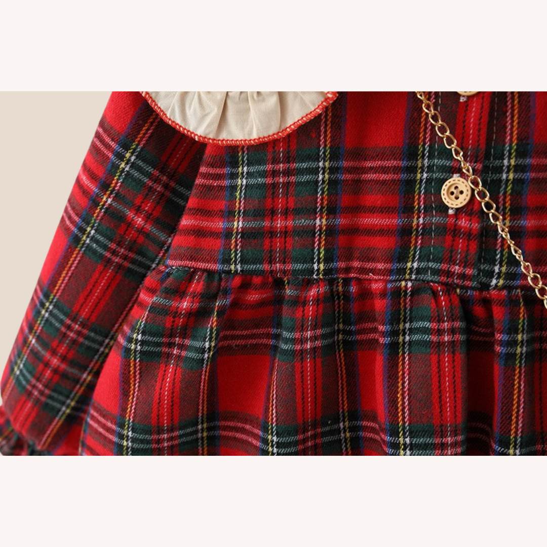 Baby Girl Plaid Festive Dress with Stuffed Toy 6-12 Months