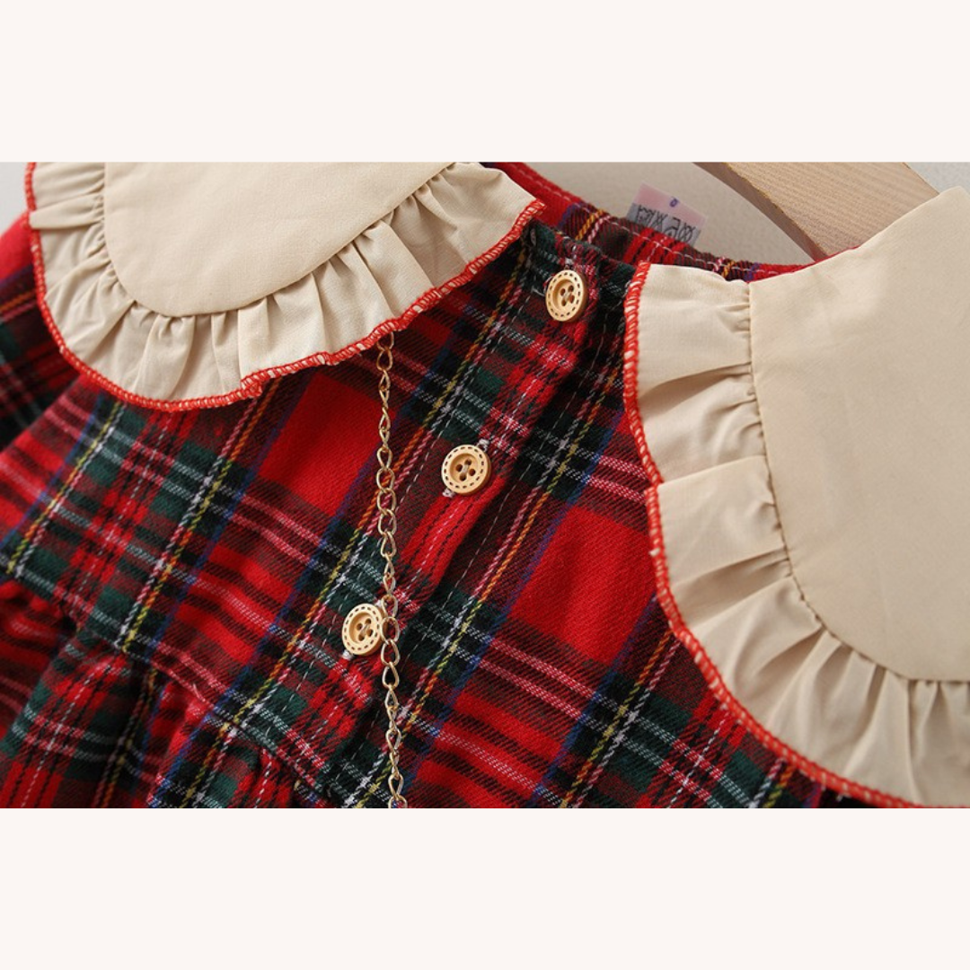 Baby Girl Plaid Festive Dress with Stuffed Toy 6-12 Months