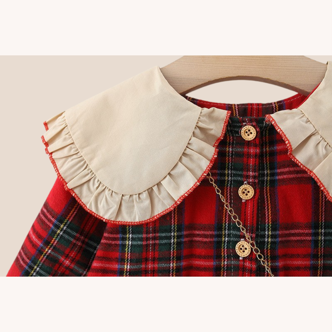 Baby Girl Plaid Festive Dress with Stuffed Toy 6-12 Months