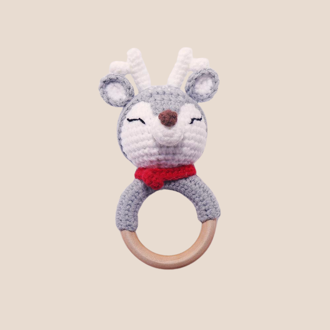 Hand Knitted Reindeer Rattle Toy