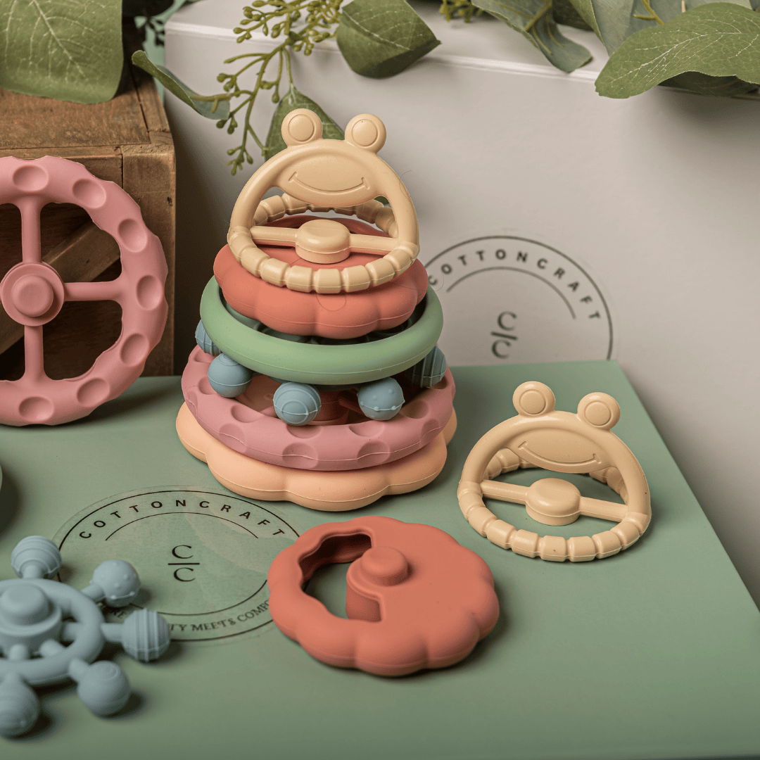 Cotton Craft Baby toy and teether Happy Froggie Silicone Teether & Stacker Set Personalized and custom baby gifts