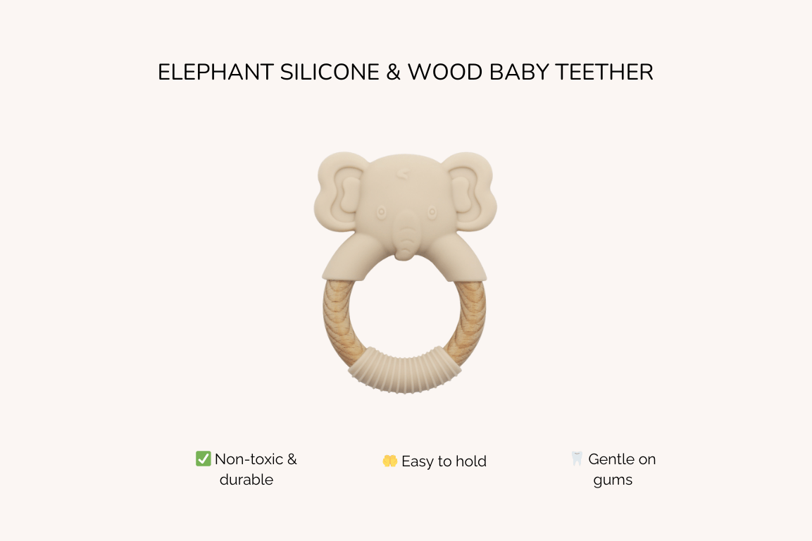 Cotton Craft Baby teether Toy Elephant Silicone & Wood Baby Teether Toy Personalized and custom baby gifts