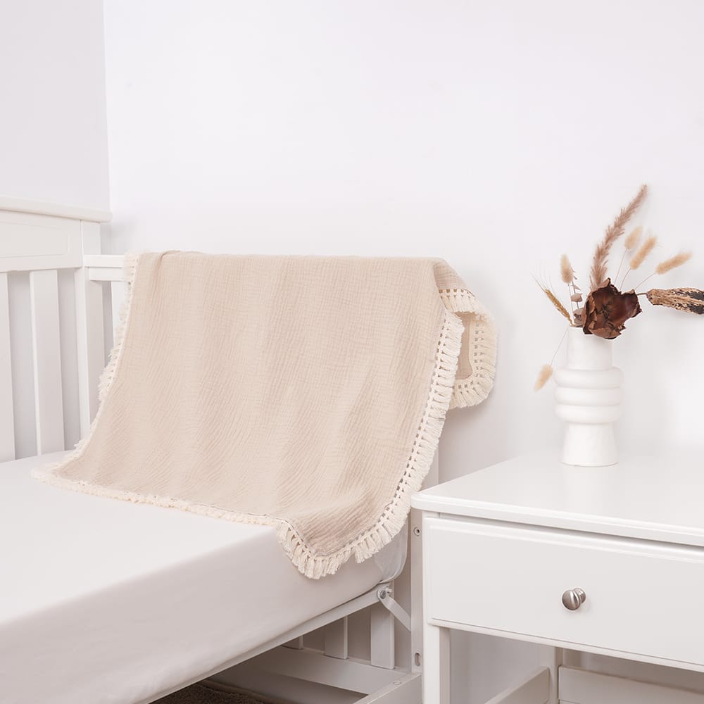 Cotton Craft fringed muslin blanket Fringed Cotton Swaddle Blanket Personalized and custom baby gifts