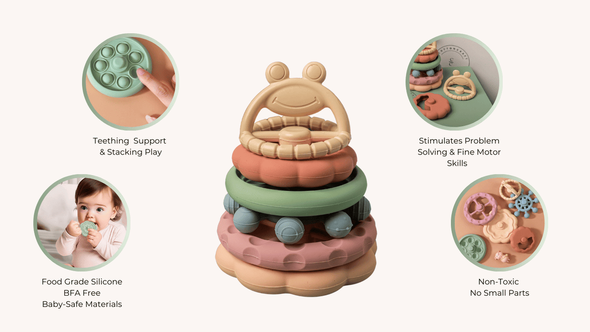 Cotton Craft Baby toy and teether Happy Froggie Silicone Teether & Stacker Set Personalized and custom baby gifts