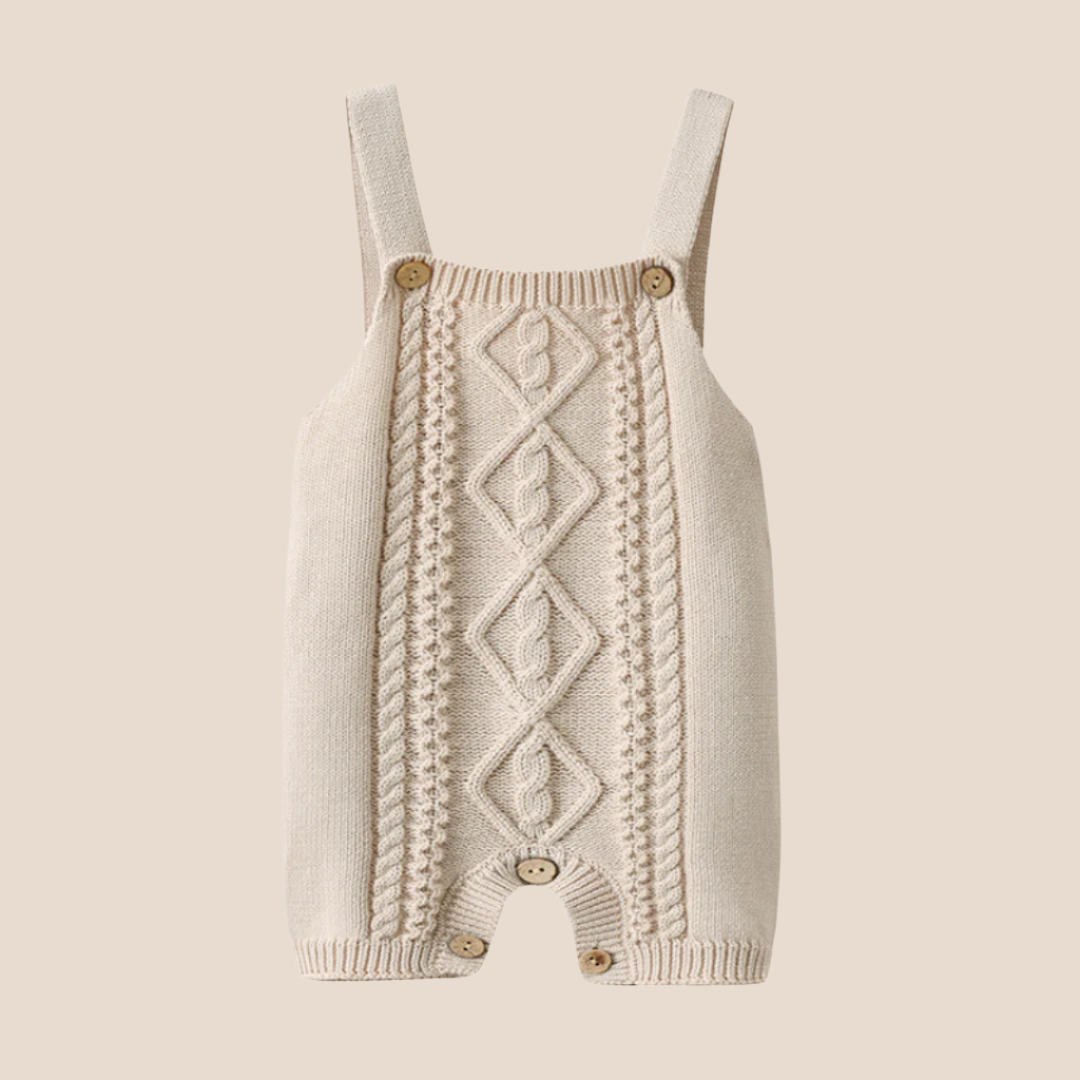 Cotton Knit Unisex Lace Beige Baby Romper