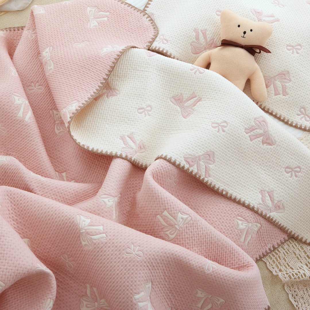 Pink Bow Quilted Reversible Baby Blanket
