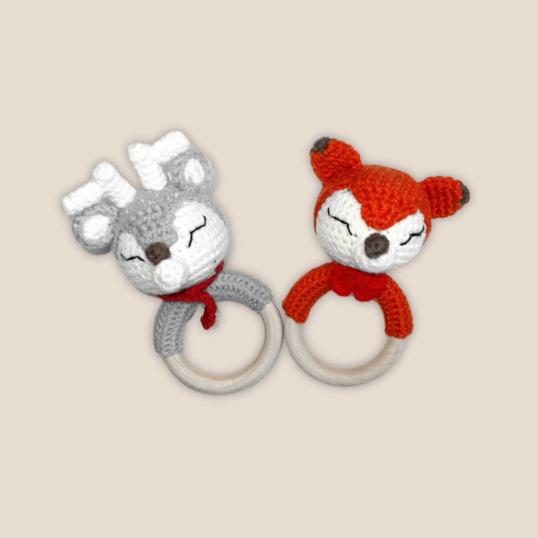 Hand Knitted Reindeer Rattle Toy