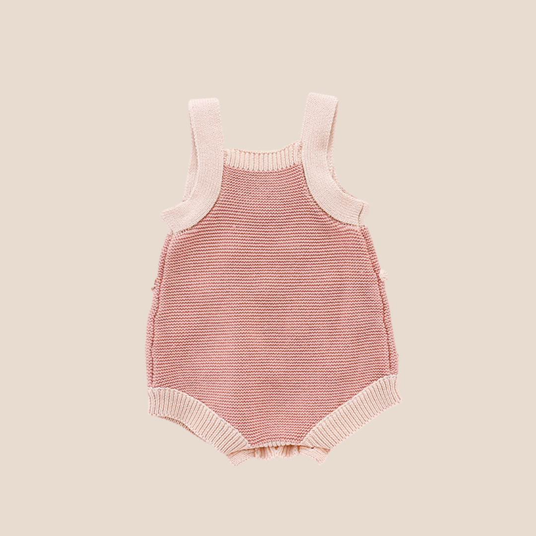 Baby Girl Cotton Knit Bobble Romper and Hand Tied Bow Set