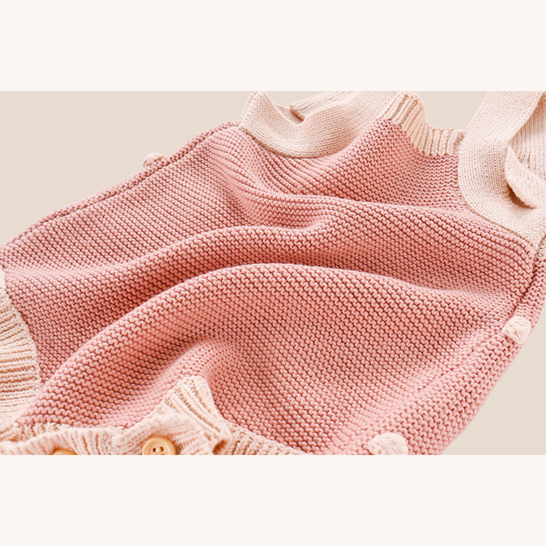 Baby Girl Cotton Knit Bobble Romper and Hand Tied Bow Set