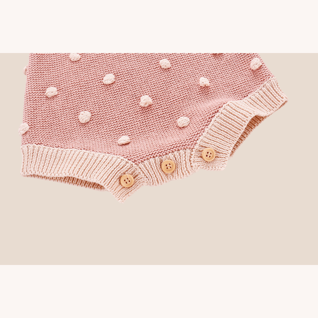 Cotton Craft baby apparel Baby Girl Cotton Knit Bobble Romper and Hand Tied Bow Set 0-6 Months Personalized and custom baby gifts