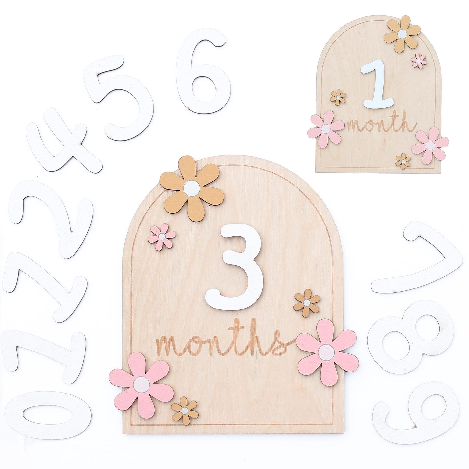 Cotton Craft Baby Gift Box Wooden Baby Milestone Sign Set with Interchangeable Numbers – Floral Monthly Newborn Photo Prop Personalized and custom baby gifts