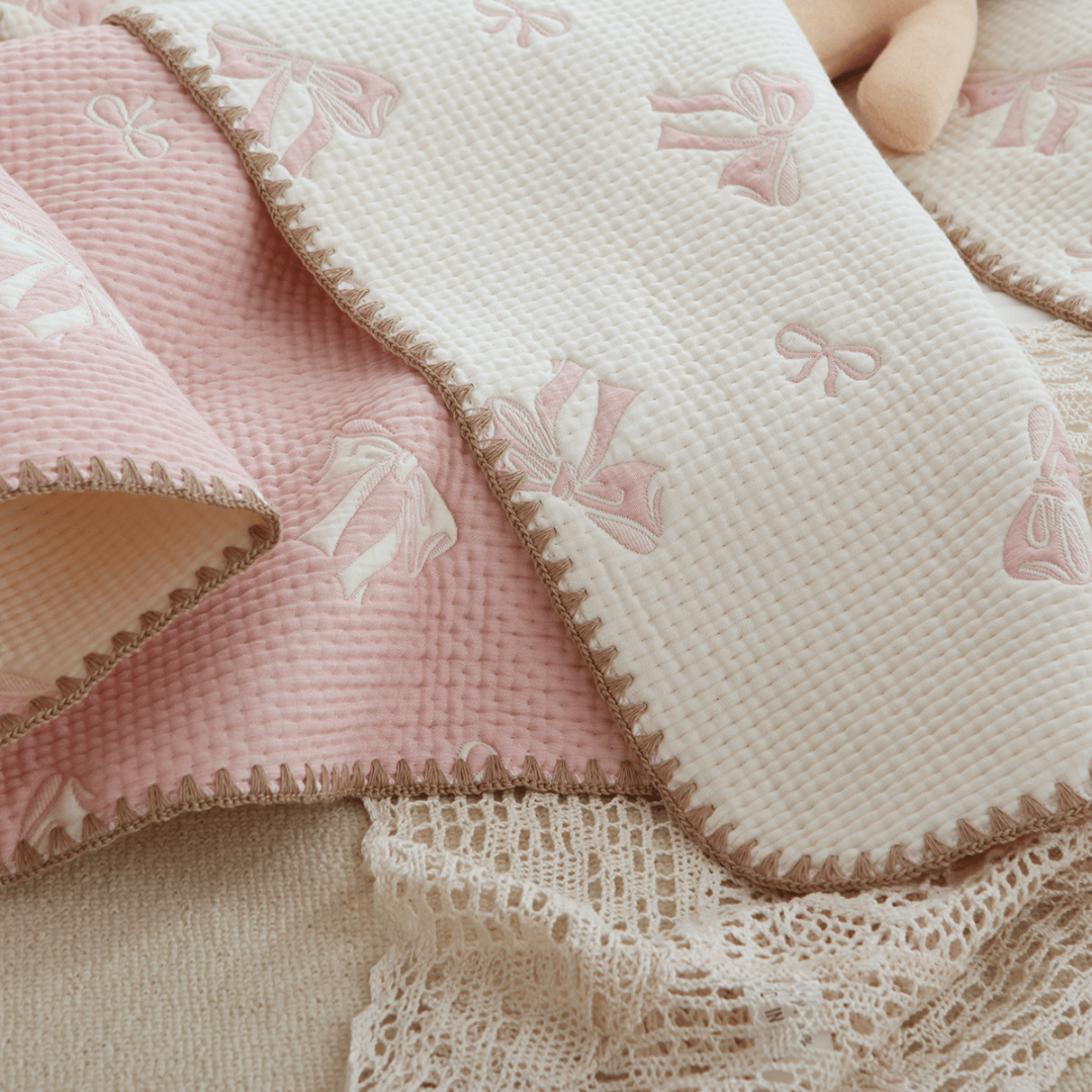 Cotton Craft baby blanket Pink Bow Quilted Reversible Baby Blanket – Soft Cotton & Cozy Fleece Personalized and custom baby gifts
