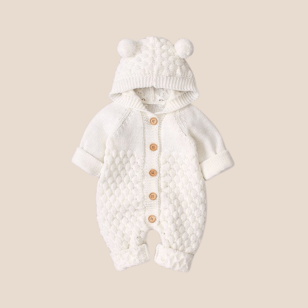 Cotton Craft baby apparel Cozy Bear Ear Hooded Baby Knit Romper 0-6 Months Personalized and custom baby gifts