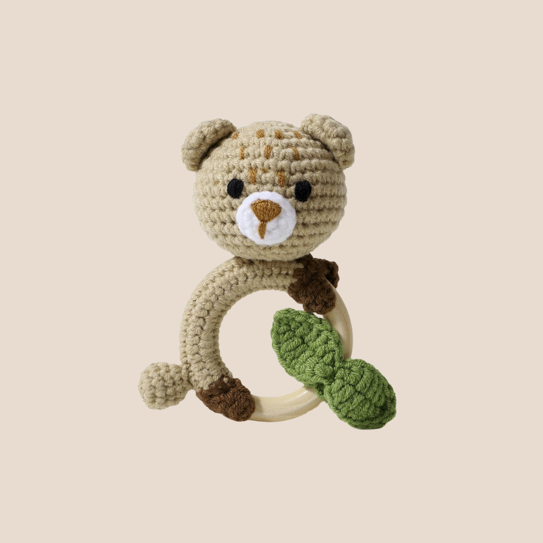 Teddy bear crochet baby rattle teether