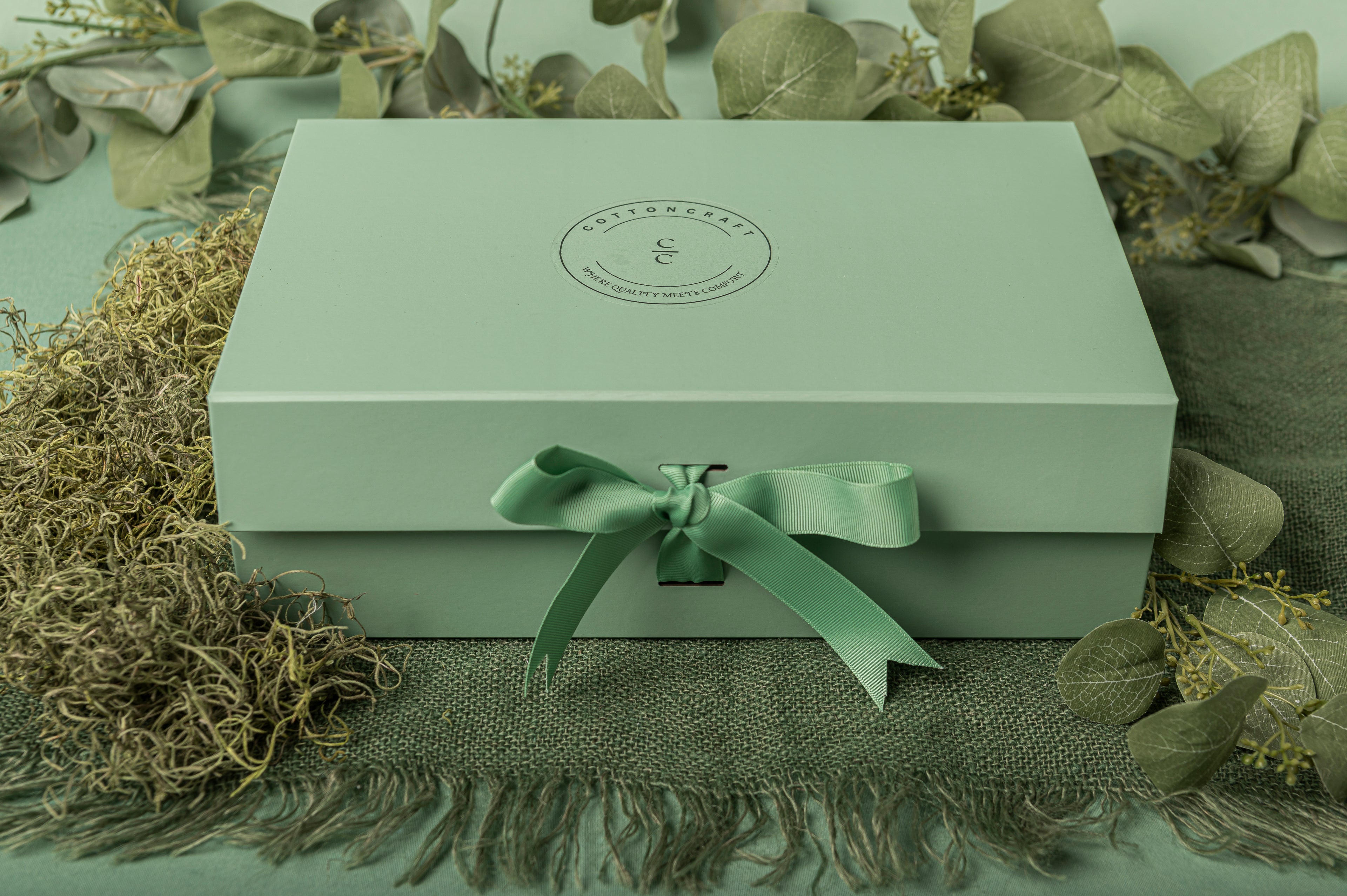 Sage magnetic keepsake gift box with ribbon – ideal for baby gift sets and baby shower gifting
