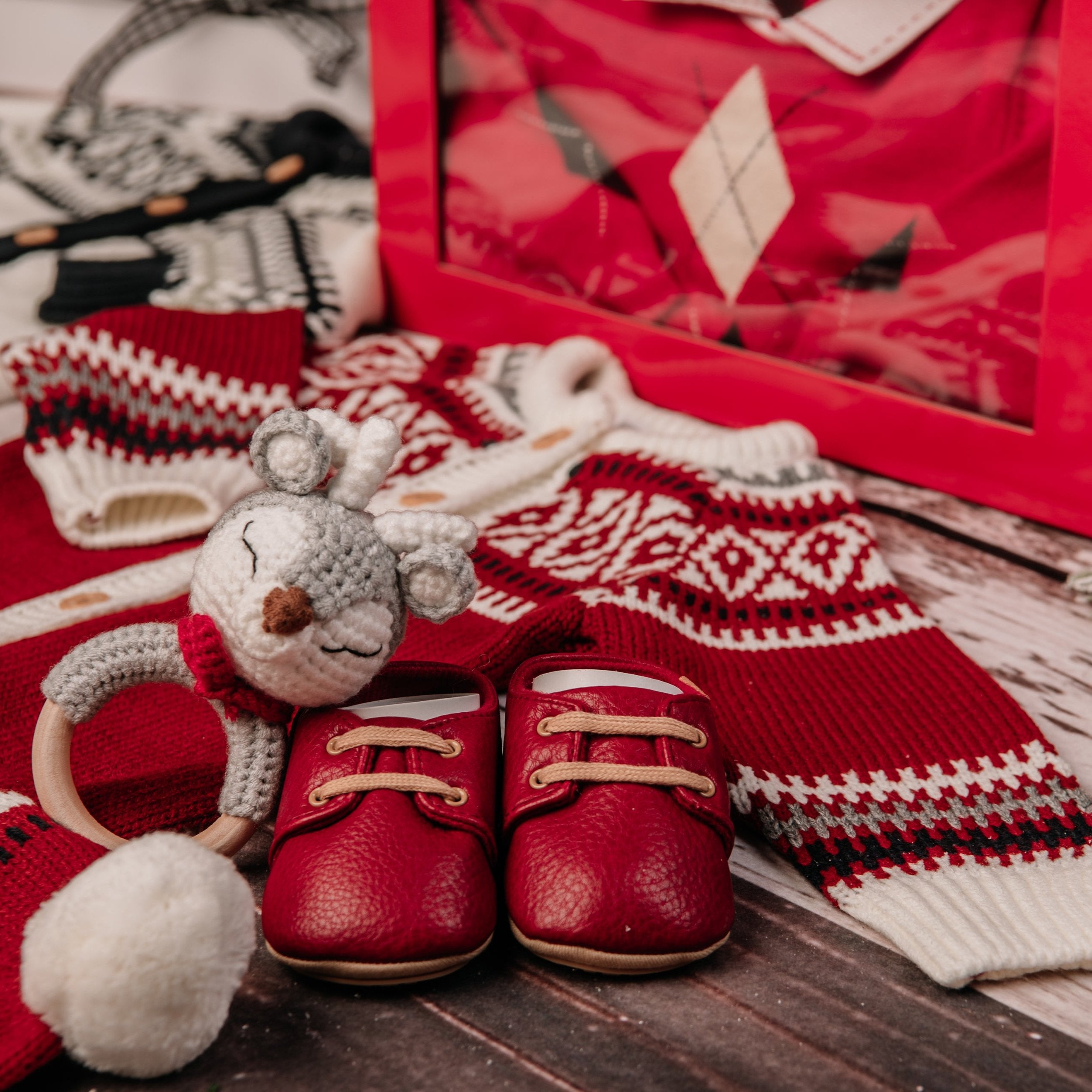 Baby Boy Jacquard Knitted Romper and Hat Set