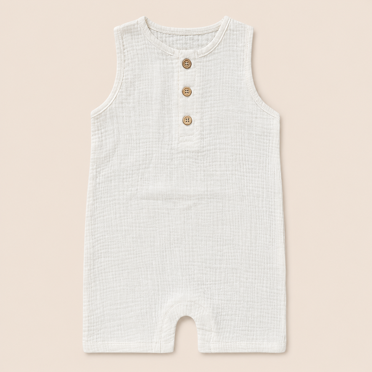 Organic Cotton Sleeveless Henley Baby Romper – 3–6 Months