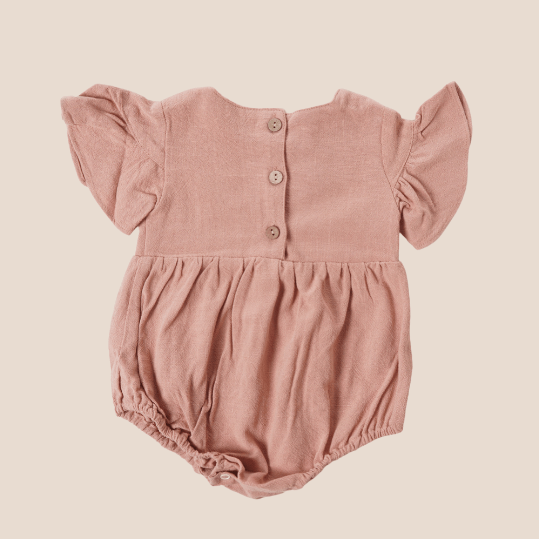 Cotton Craft baby apparel Clay Rose Flutter Sleeve Romper – Embroidered Wildflower Baby Outfit Personalized and custom baby gifts