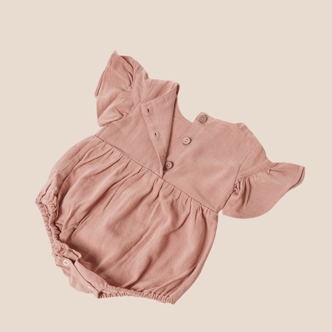 Cotton Craft baby apparel Clay Rose Flutter Sleeve Romper – Embroidered Wildflower Baby Outfit Personalized and custom baby gifts