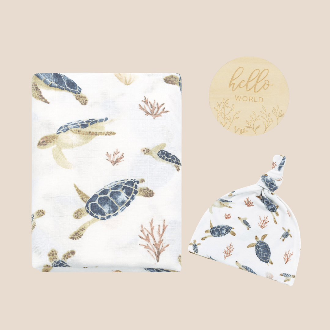 Cotton Craft bamboo cotton blanket Organic Bamboo Cotton Baby Swaddle Gift Set with Hat & Wooden Birth Card Personalized and custom baby gifts