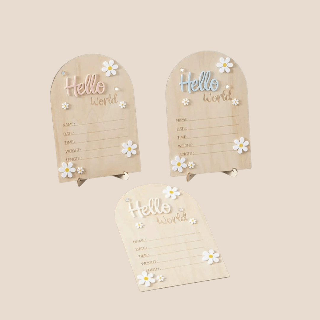 Cotton Craft Baby Gift Box Luxury Wooden Baby Birth Announcement Sign Stand | Baby Shower Gift & Nursery Decor Personalized and custom baby gifts