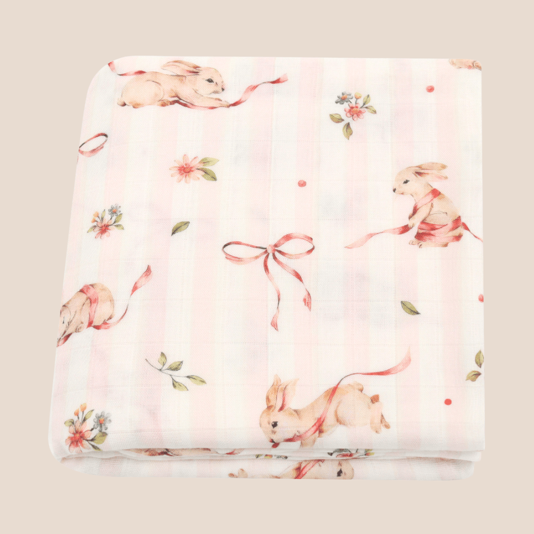 Cotton Craft baby blanket Bunny Meadow Striped Bamboo Cotton Swaddle Blanket Personalized and custom baby gifts