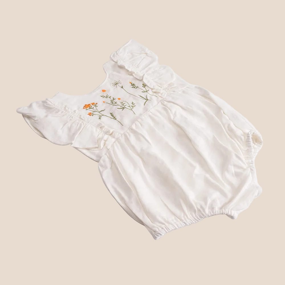 Cotton Craft baby apparel Wildflower Embroidered Baby Girl Romper – 3-6 Months Personalized and custom baby gifts