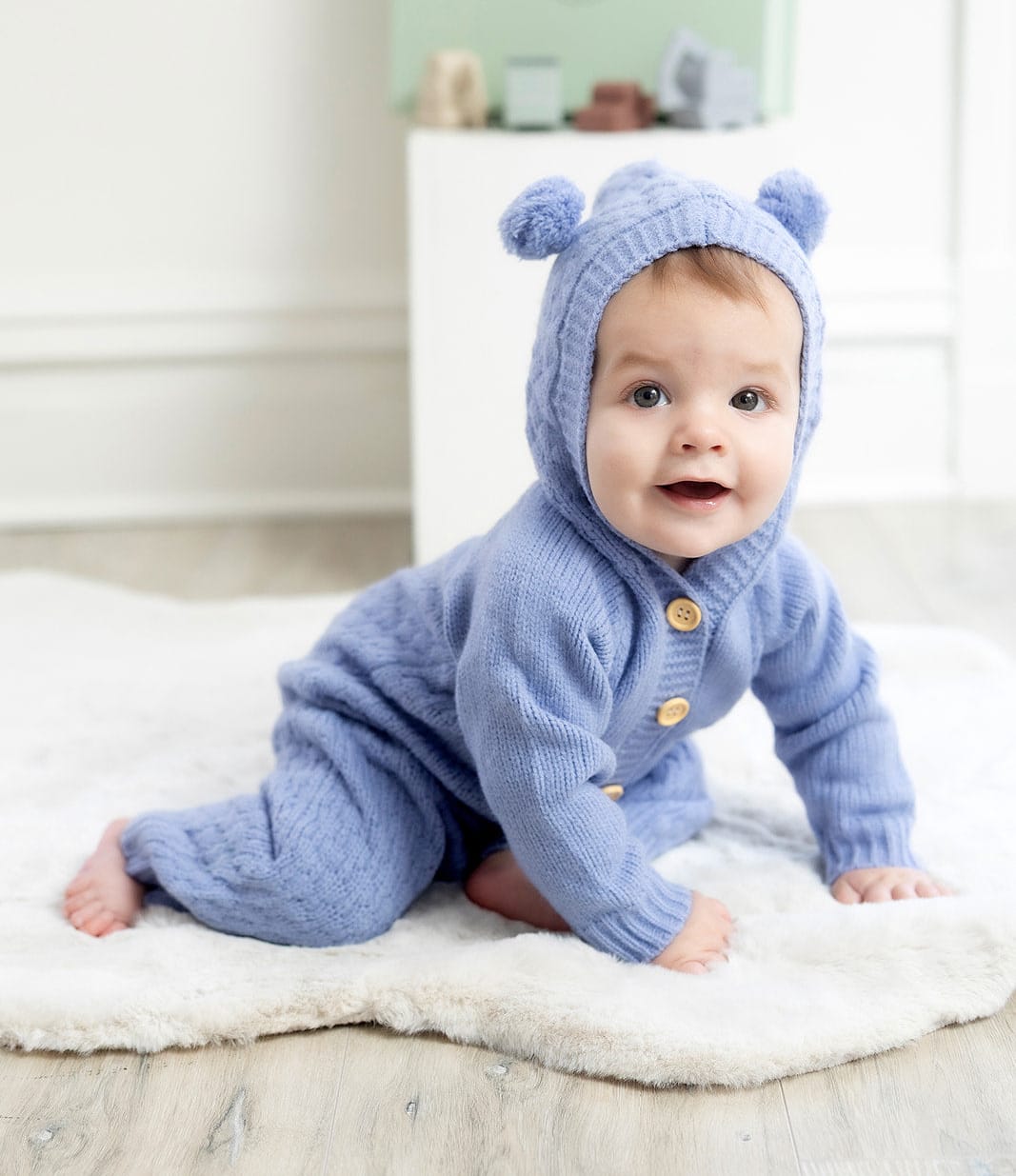 Cotton Craft baby apparel Cozy Bear Ear Hooded Baby Knit Romper 0-6 Months Personalized and custom baby gifts