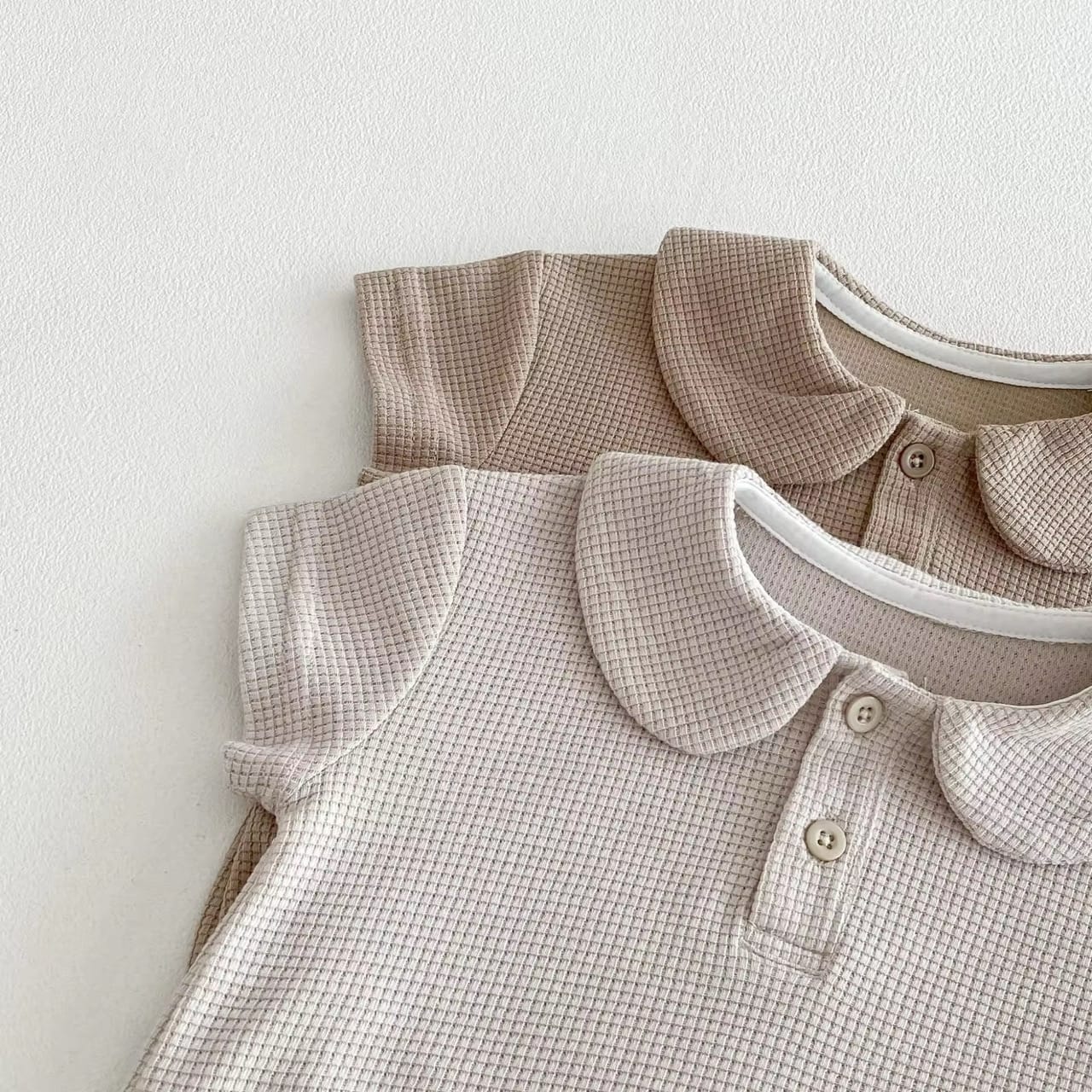 Cotton Craft baby apparel Waffle Cotton Baby Boy Romper – Neutral Summer Onesie with Collar | Soft Breathable Newborn Outfit Personalized and custom baby gifts