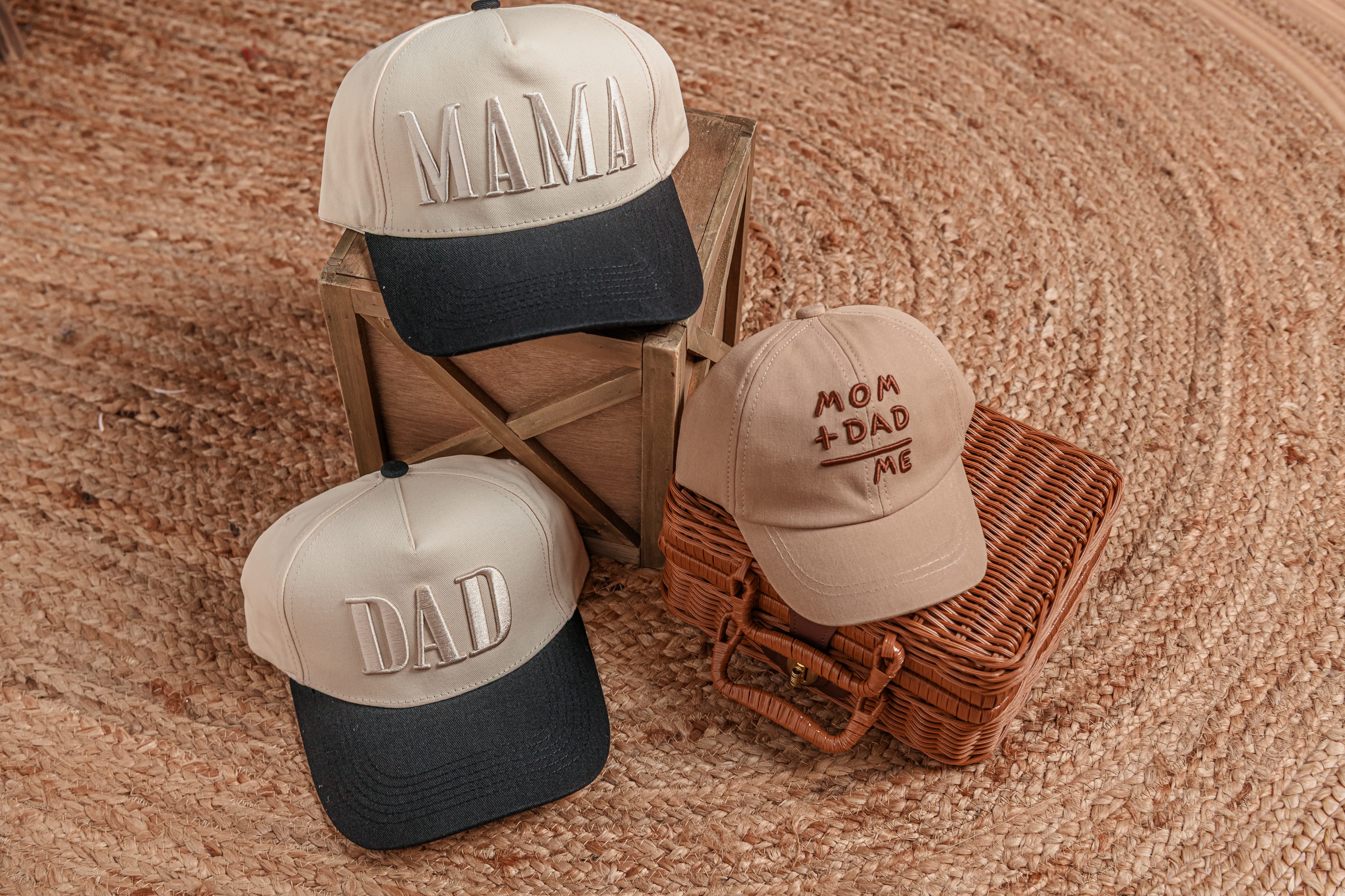 Cotton Craft Baseball Caps Mama + Dad Embroidered Baseball Cap Set Personalized and custom baby gifts