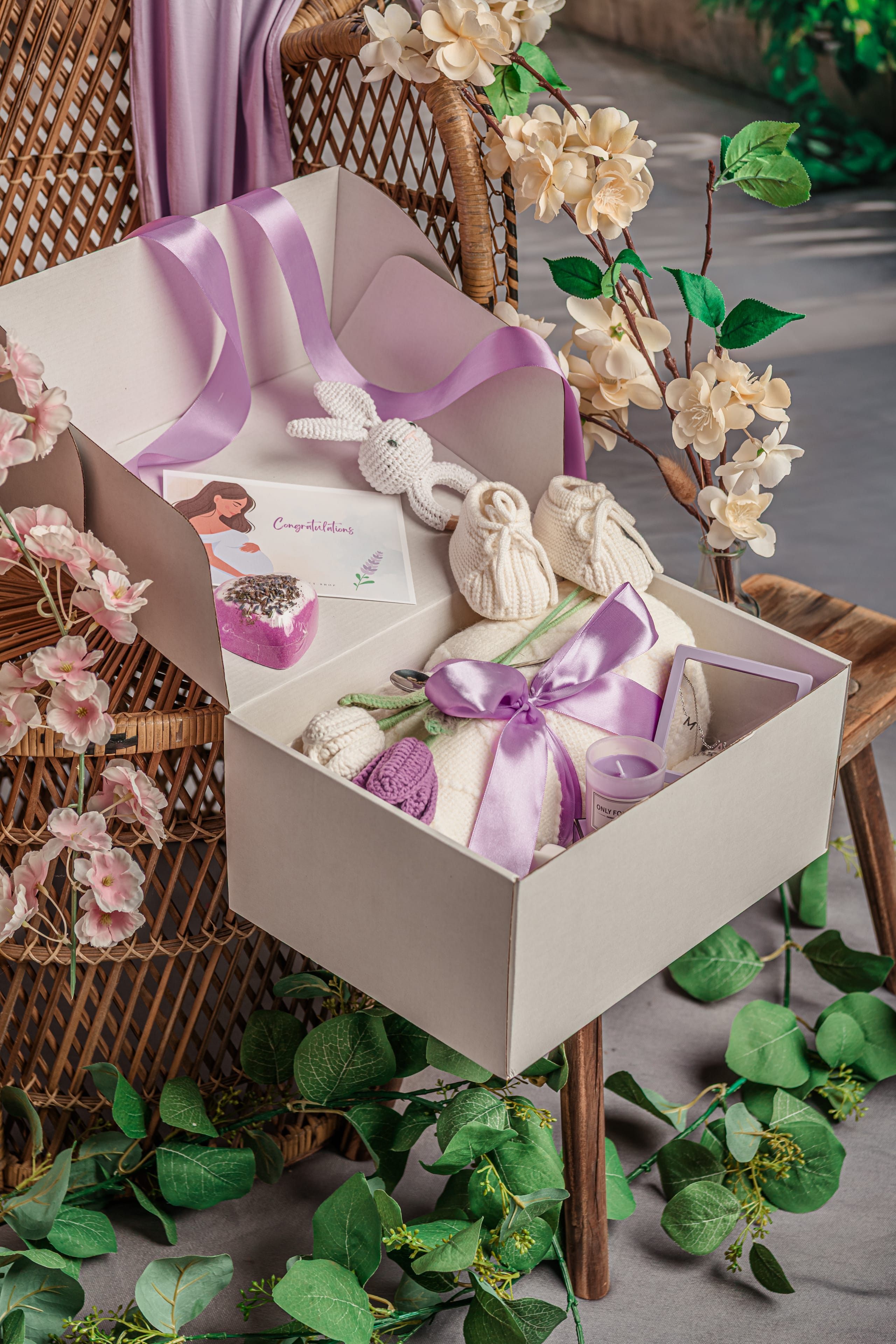 Cotton Craft Baby Gift Box Luxe Lavender Mama & Baby Ultimate Gift Bundle – Luxury Baby Shower Gift Basket for Mom & Baby Personalized and custom baby gifts