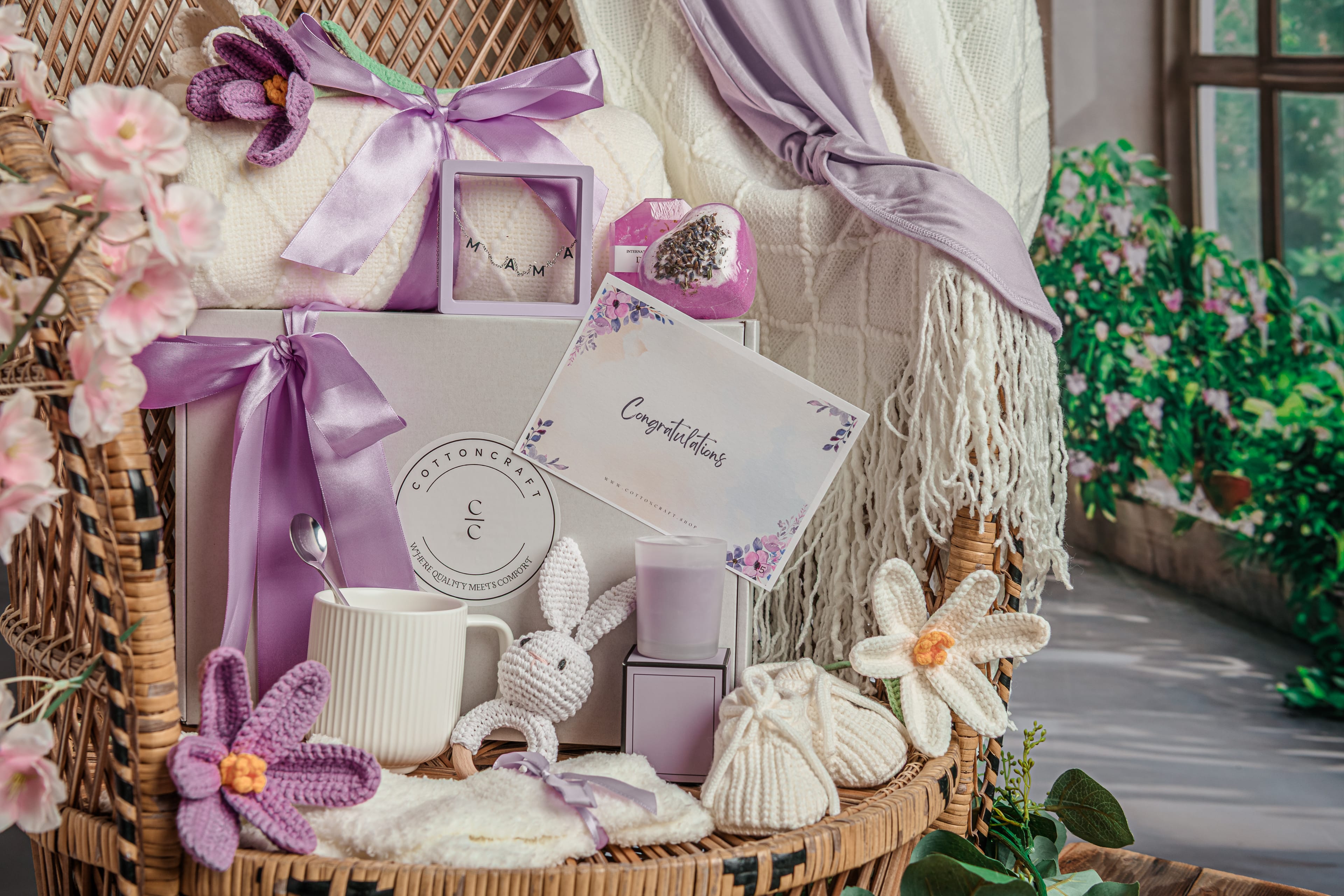 Cotton Craft Baby Gift Box Luxe Lavender Mama & Baby Ultimate Gift Bundle – Luxury Baby Shower Gift Basket for Mom & Baby Personalized and custom baby gifts