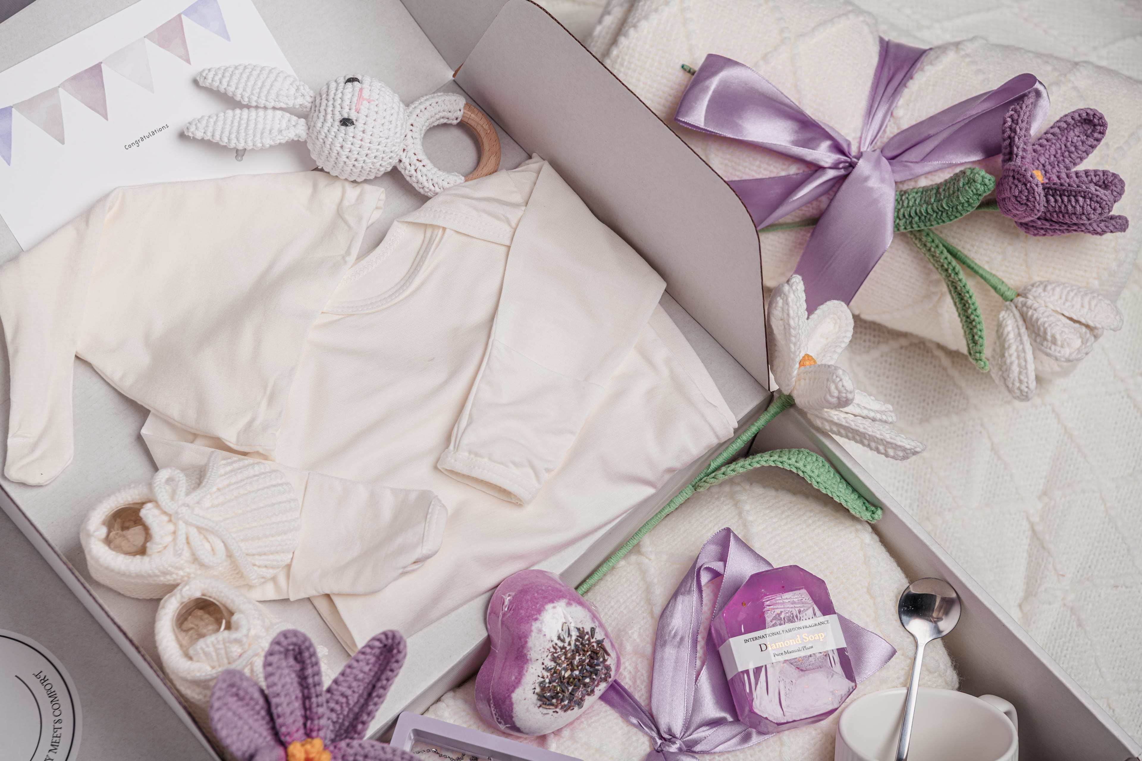 Cotton Craft Baby Gift Box Luxe Lavender Mama & Baby Ultimate Gift Bundle – Luxury Baby Shower Gift Basket for Mom & Baby Personalized and custom baby gifts