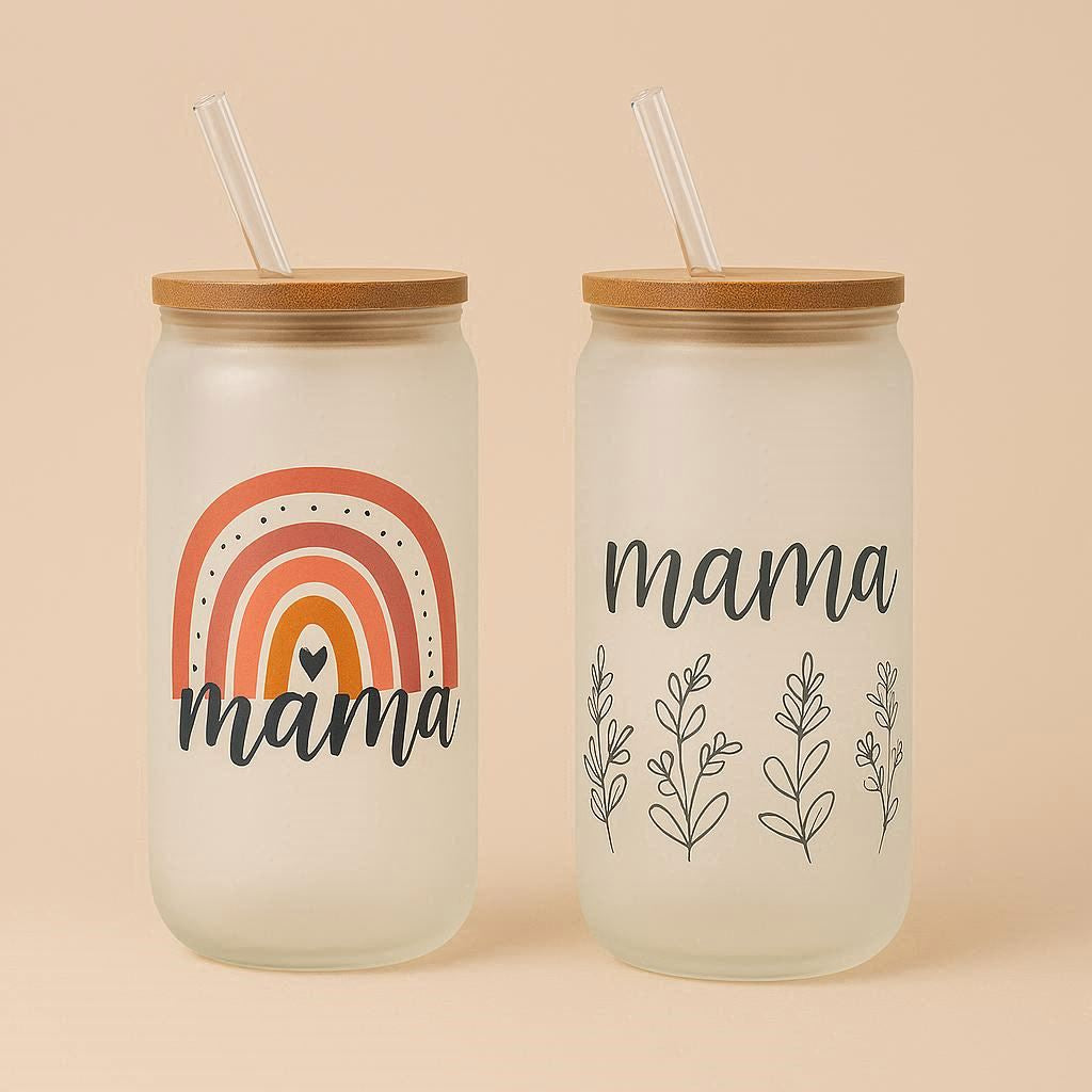 Two jars with wooden lids and decorative labels on a beige background
