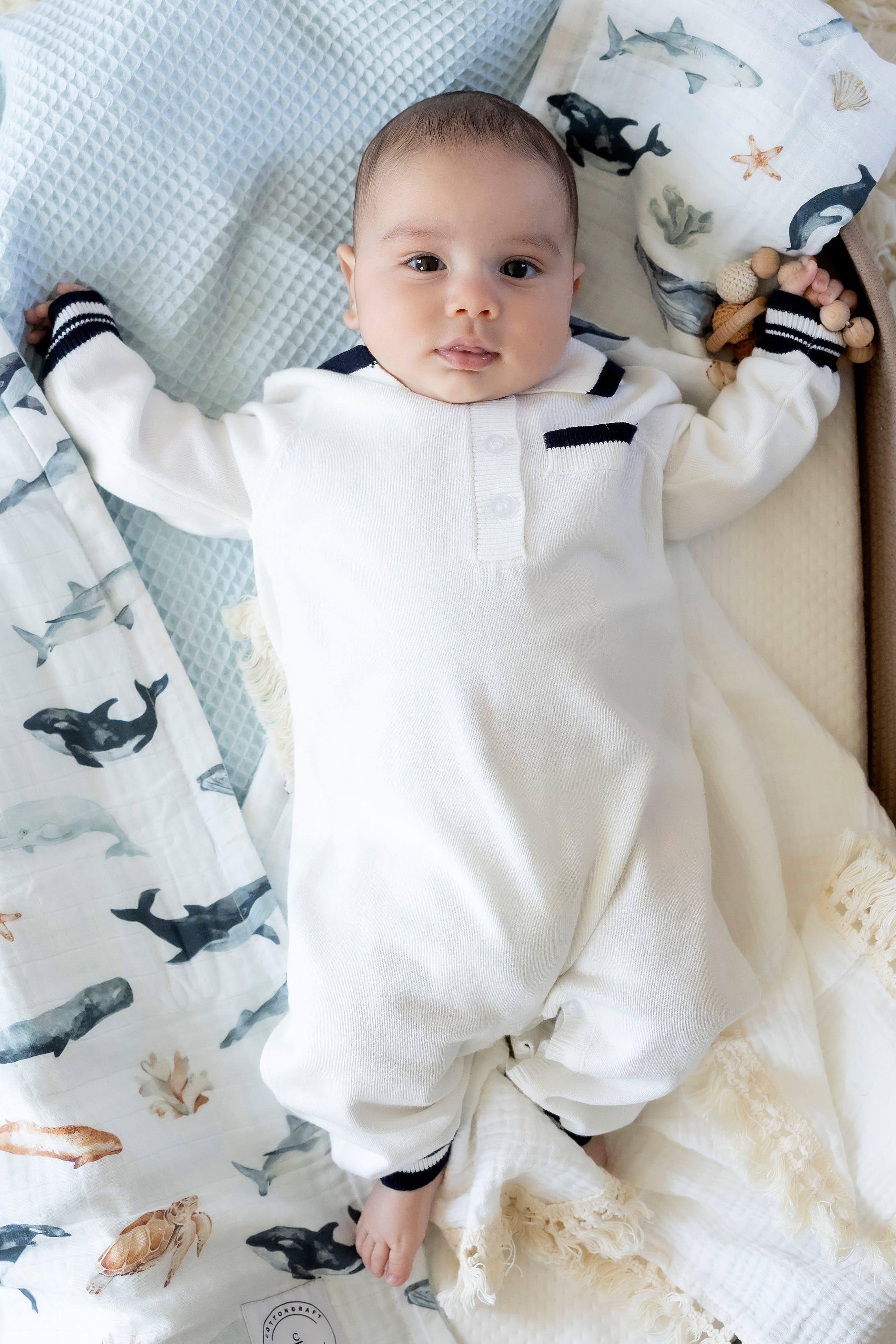 Cotton Craft baby blanket Ocean Friends Reversible Bamboo Muslin & Cotton Waffle Baby Blanket Personalized and custom baby gifts