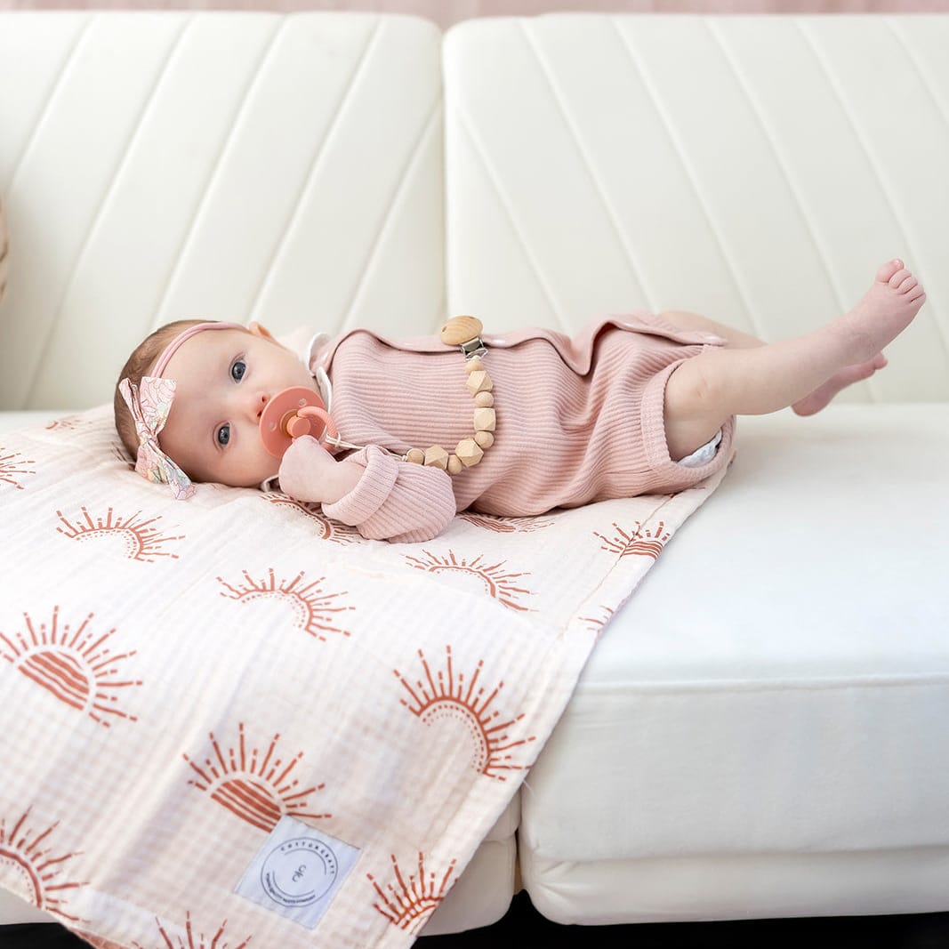 Cotton Craft baby blanket Rising Sun Reversible Bamboo Muslin & Cotton Waffle Baby Blanket Personalized and custom baby gifts