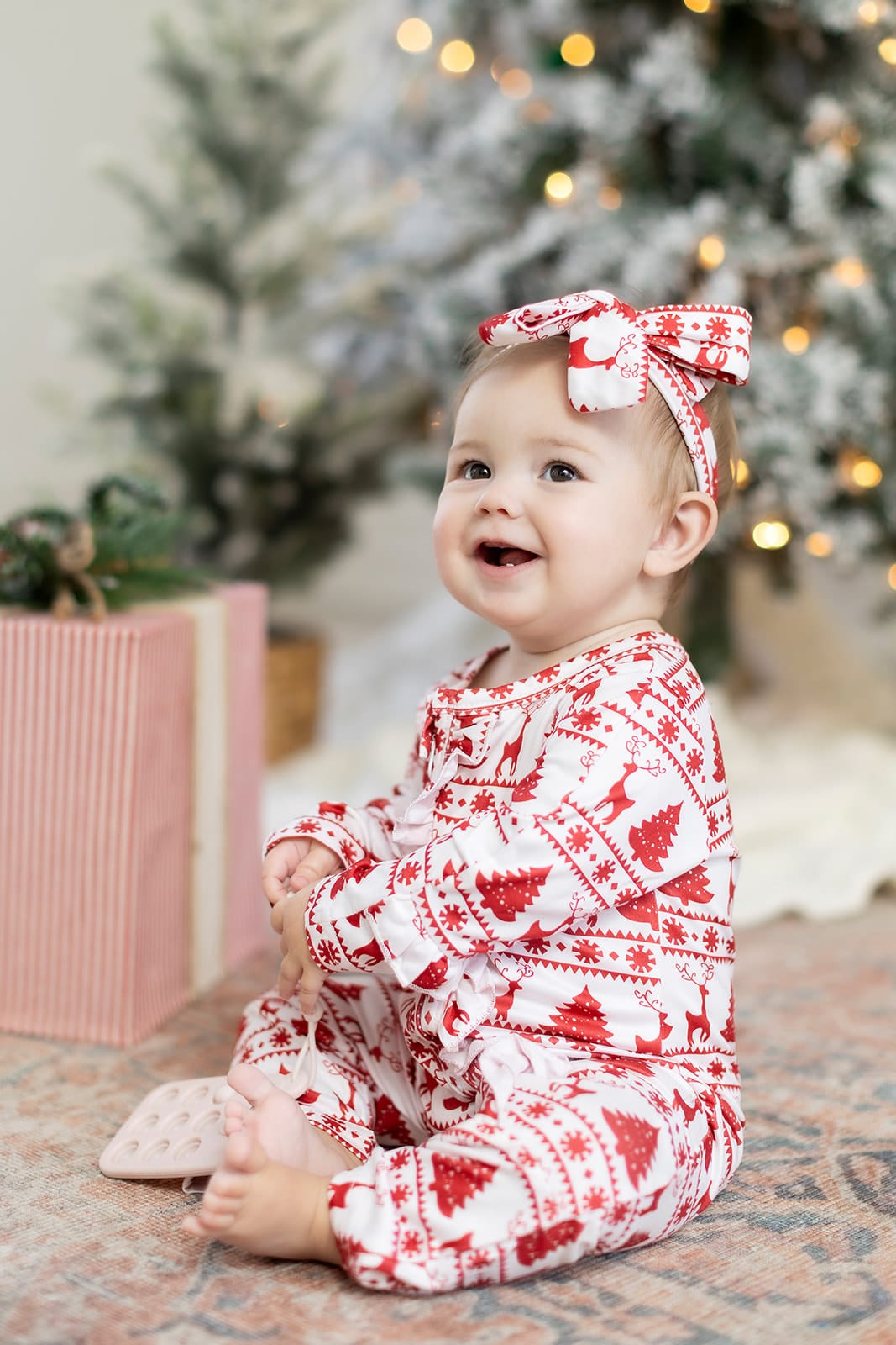 Cotton Craft baby apparel Holiday Joy Ruffle Baby Romper & Headband Set | 3-6 Months Personalized and custom baby gifts