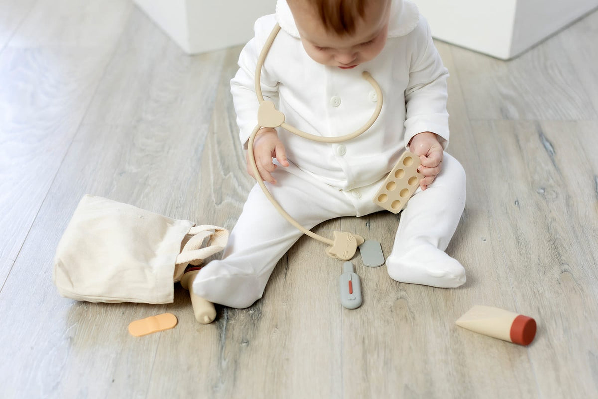 Cotton Craft Bbay Toys Montessori Pretend Play Silicone Doctor Playset with Canvas Tote Personalized and custom baby gifts