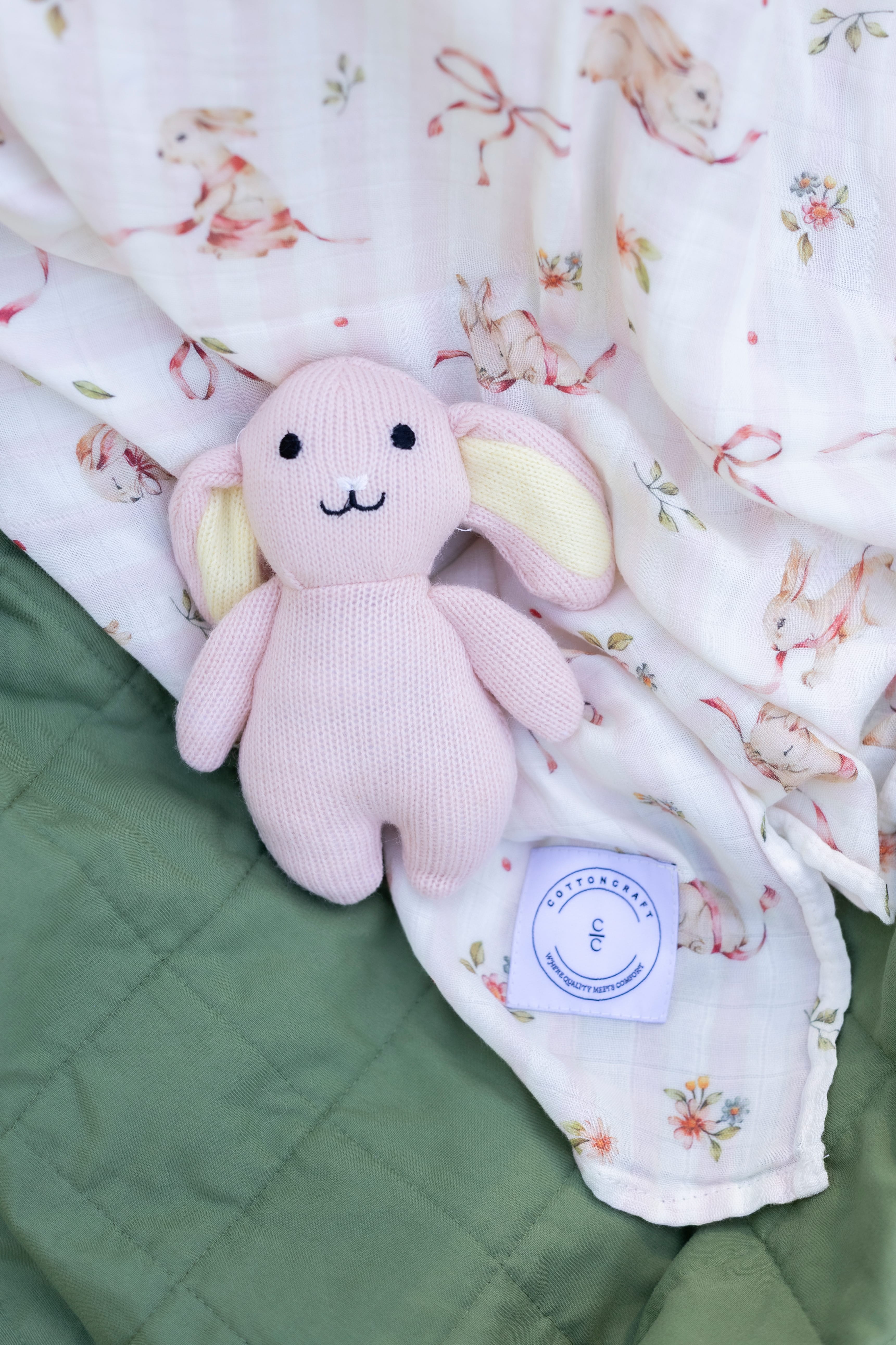 Cotton Craft baby blanket Bunny Meadow Striped Bamboo Cotton Swaddle Blanket Personalized and custom baby gifts