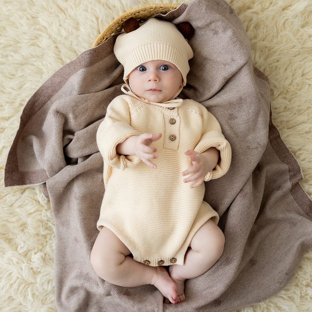 Cotton Craft baby apparel Snuggle Baby Romper & Hat Set 0-6 Months Personalized and custom baby gifts