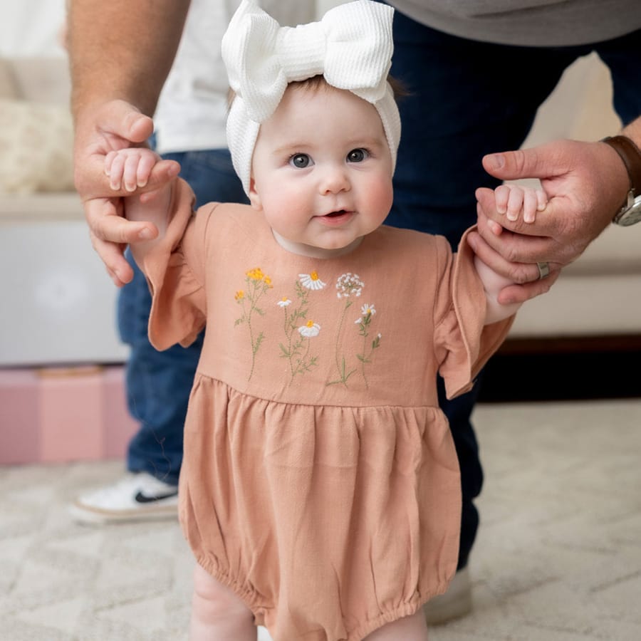 Cotton Craft baby apparel Clay Rose Flutter Sleeve Romper – Embroidered Wildflower Baby Outfit Personalized and custom baby gifts