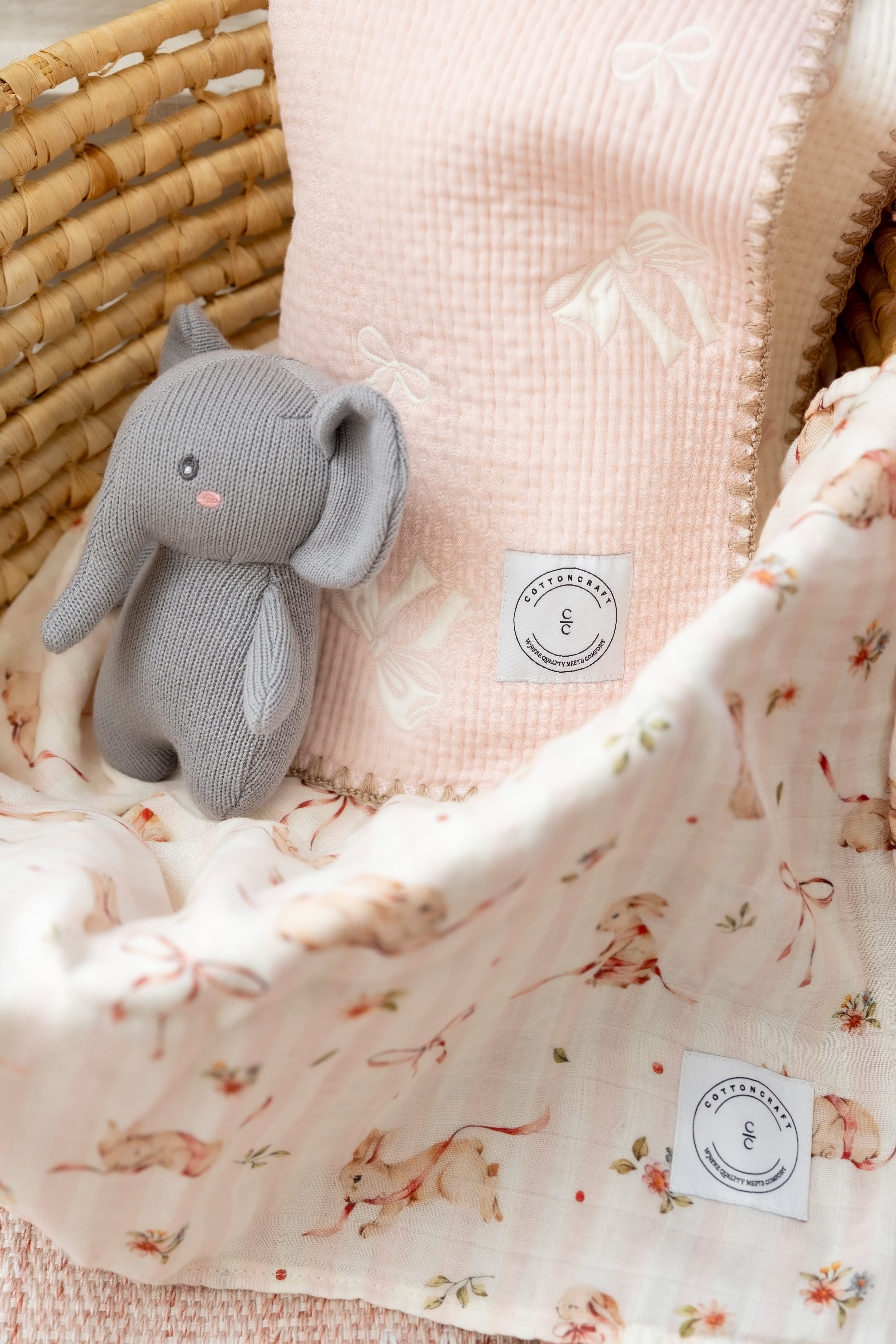 Cotton Craft baby blanket Bunny Meadow Striped Bamboo Cotton Swaddle Blanket Personalized and custom baby gifts