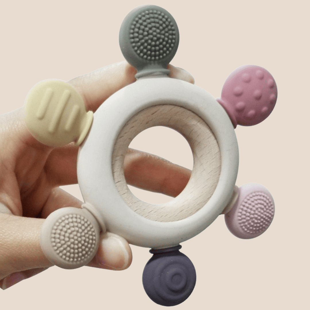 Cotton Craft Natural baby teether Comfort Beech & Silicone Teether Ring Personalized and custom baby gifts